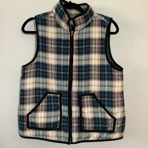 Plaid Tartan Preppy Casual Outdoors Hiking Camping Full Zip Puffer Vest M Winter